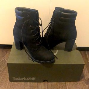 Black suede Timberland heeled boots